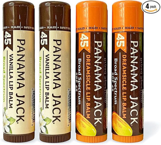 Panama Jack Sunscreen Lip Balm - SPF 45, Flavor Pack, Broad Spectrum UVA-UVB Sunscreen Protection, Prevents & Soothes Dry, Chapped Lips (Dreamsicle/Vanilla)
