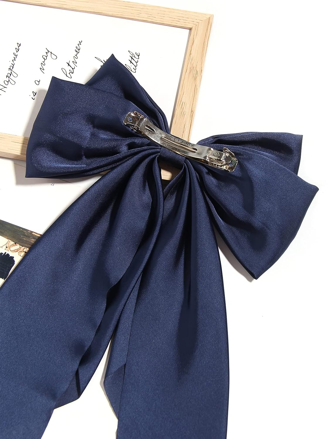 Satin Bow Barrettes and Long Ribbon Navy Hair Pins for Girls and Women - Party Hair Accessories with Bowknot Hairpins
