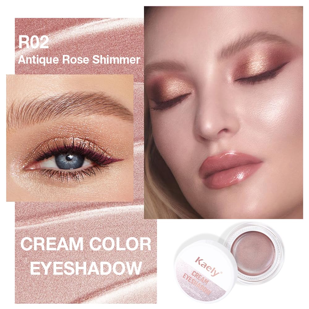 Cream Glitter Antique Rose Shimmer Metallic Eyeshadow Palette Makeup For Mature Women, Natural Single Mini Instant Holographic Eyeshadow, Sombras Crema Para Ojos, Talc, Paraben&Cruelty Free, R02