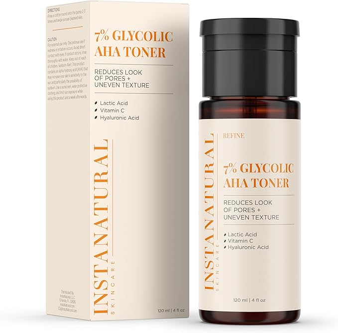InstaNatural Face Toner, Brightens, Reduces The Look of Pores and Uneven Texture, Gently Exfoliates (4 fl oz (4 fl oz, 7% Glycolic AHA Face Toner)