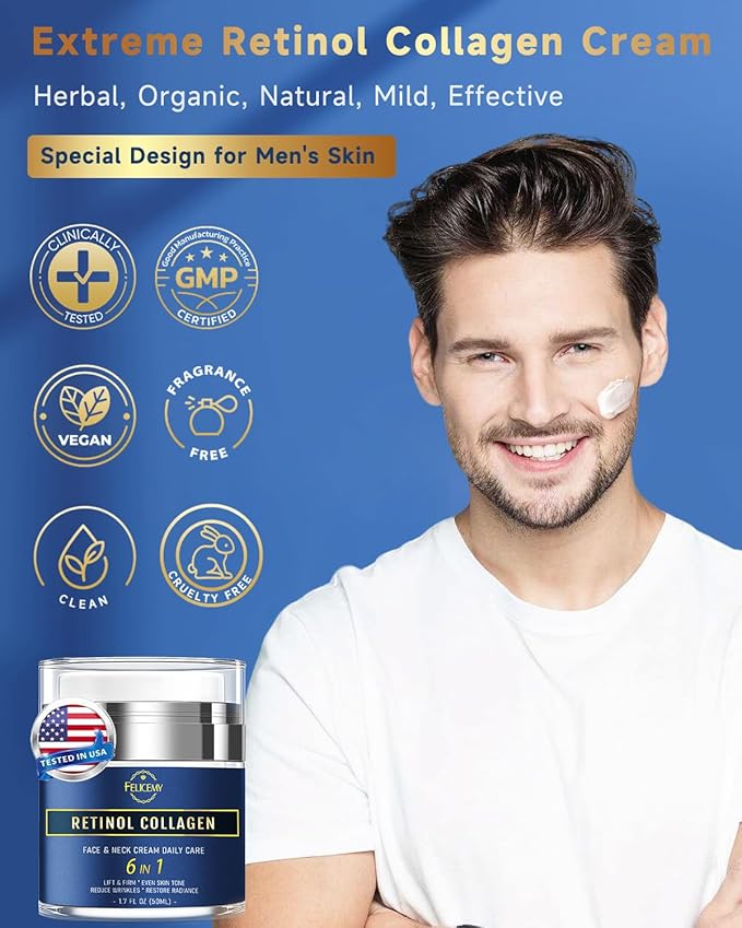 6-in-1 Face Cream for Men, Mens Face Moisturizer, Anti-Aging Face Cream for Men with Retinol Collagen & Hyaluronic Acid, Eye Bags & Dark Spot Remover, After Shave Lotion 2-Pack