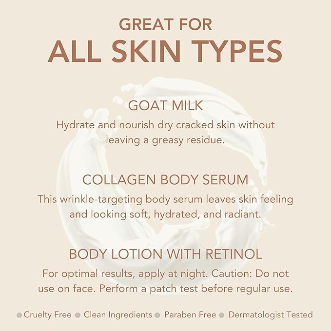 Dionis Body Treatment Goat Milk Duo - Body Lotion with Retinol and Body Serum with Collagen For Smoother and Younger Skin