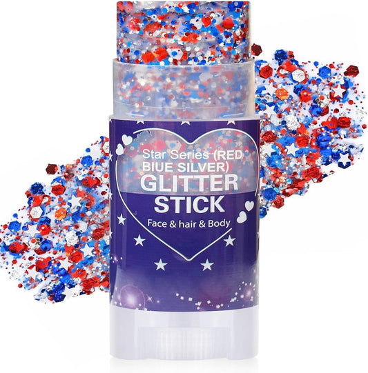 Red White Blue Hair Glitter Stick for Kids,Patriotic Face Body Glitter,4th of July Accessories,Fourth of July Outfits for Women,Patriotic Day Memorial Day Waterproof Chunky Glitter Makeup