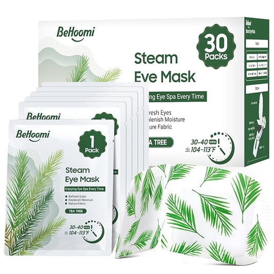 30Packs Steam Eye Mask, Heated Eye Mask Warm Compress for Eyes, Self Heating Warm Eye Masks Disposable Steam Mask for Home Sleep, Spa, Travel Essentials & Relaxation Gifts (Tea Tree)