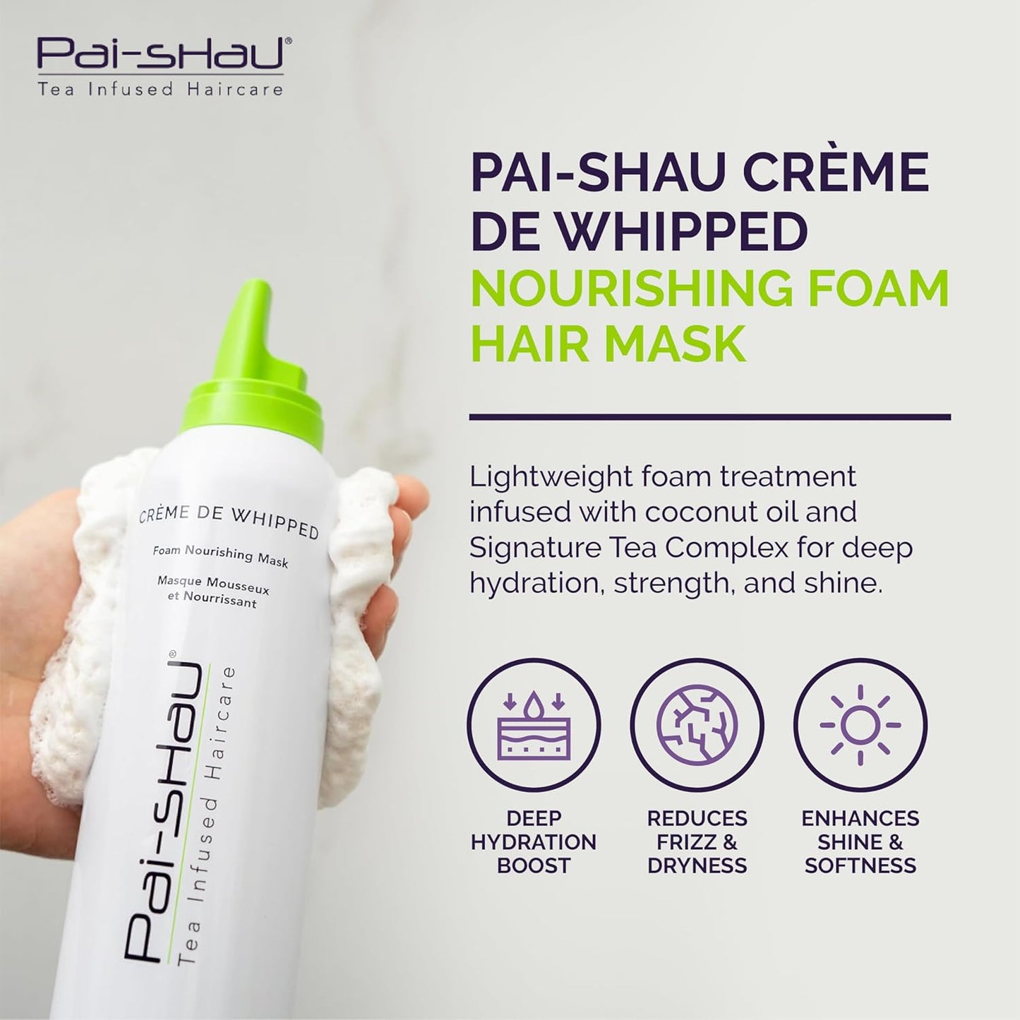 Pai-Shau Crème de Whipped - Nourishing Foam Hair Mask for Damaged & Dry Hair - Restores Strength & Hydration - 8.4 Oz