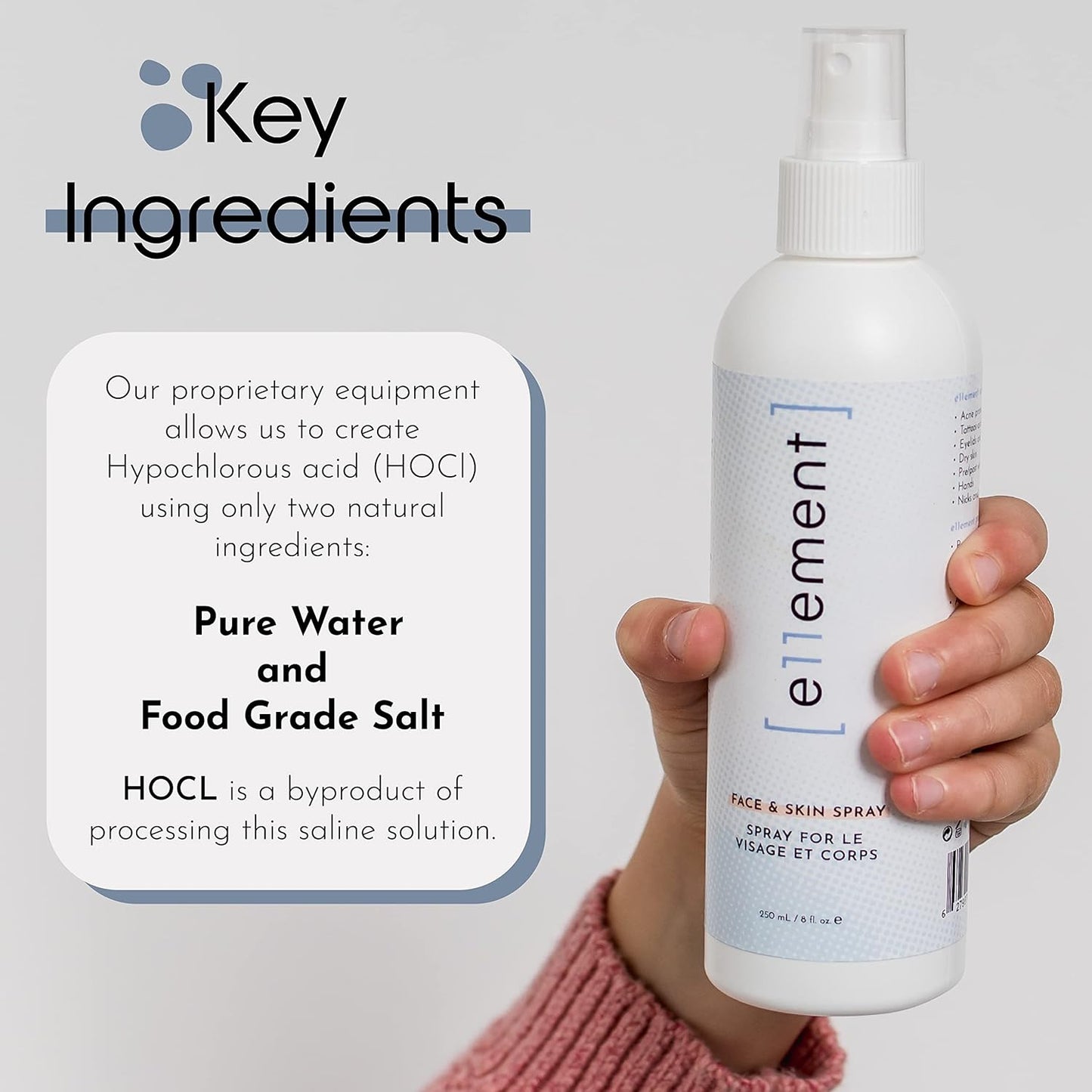 e11ement - Hypochlorous Acid Face and Skin Spray - HOCL- Safe for use on Acne Prone Skin - Eczema - Dry Scalp - Post Procedure -Toner - Eye Lash Cleanser - Face and Hand Cleanser (Small 2 oz.)