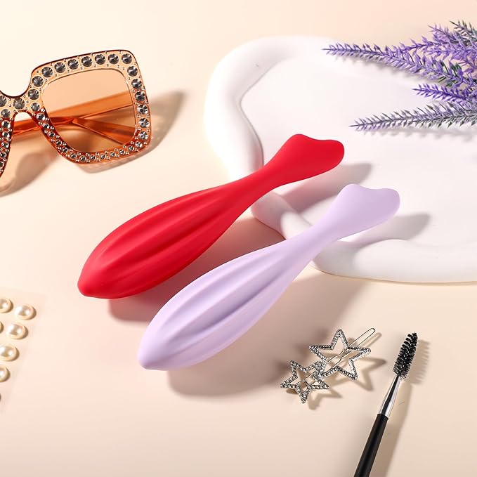 2pcs Facial Massage Rollers, Silicone Facial Roller Beauty Facial Skin Care Massage Tool Shapes Body & Face Curves Face Massage Stick for Women Body Face (Rose Red, Purple)