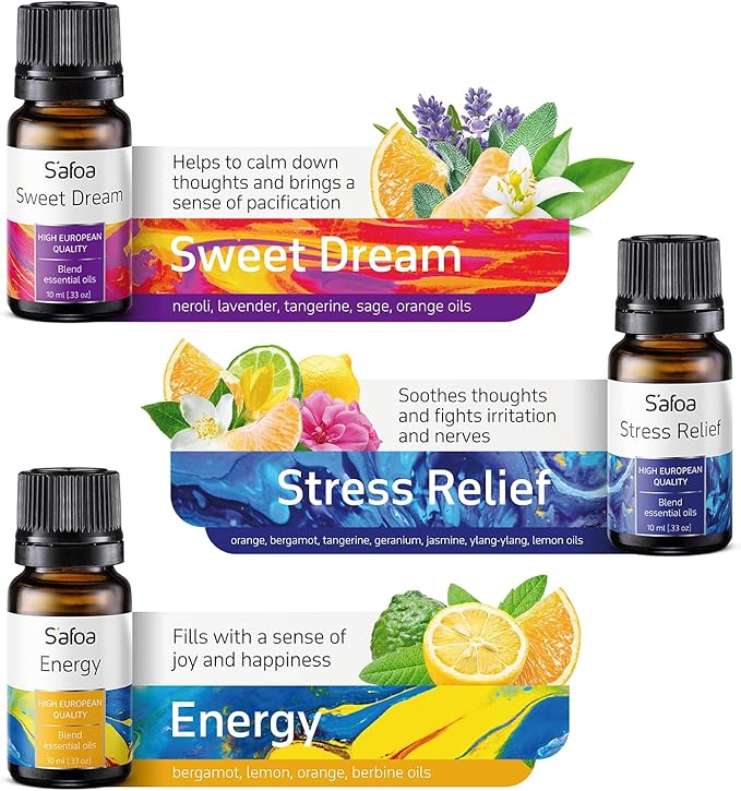 Top 6 Essential Oils Blends Set for Diffusers - Aromatherapy Oils Scents for Home & Office, Perfect for Tension Relief, Relaxation, Breath and Good Dreams Mood Boost Wellness Essential Oil Kit for SPA