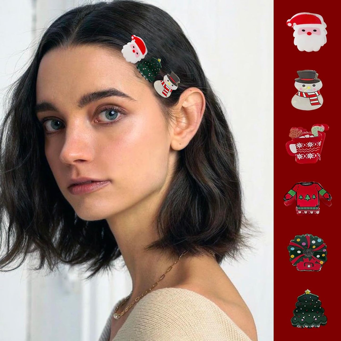 6 Pcs Christmas Hair Clips for Women, Cute Hair Claw Clip, Christmas tree Fireworks Clothes Cups Santa Claus Snowman Claw Clip, Holiday Hair Accessories, Xmas Small Hair Claw for Thick Hair/Thin Hair