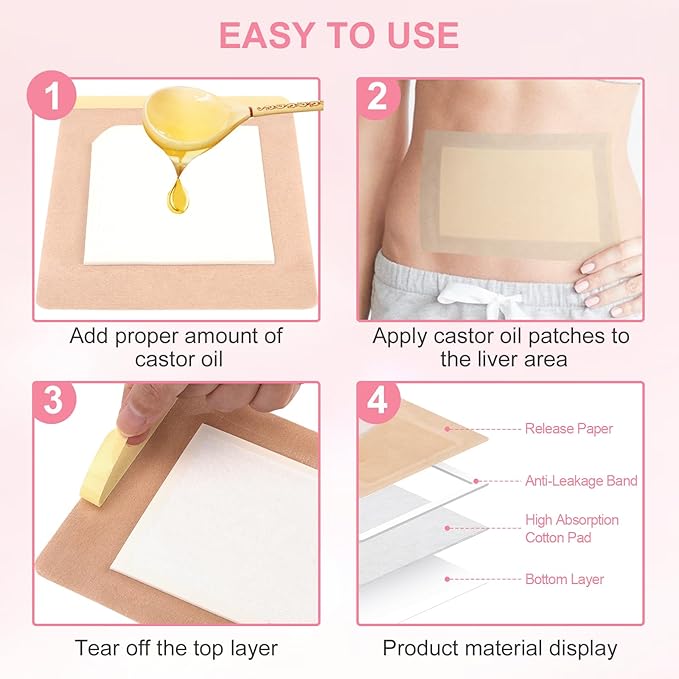 20Pcs Castor Oil Pack Wrap Extra Large 11.02 * 6.29in for Pure Castor Oil, No Washing Self Adhesive with High Absorbent Organic Cotton Flannel, Proof Massage Oil Leak, for Women Men