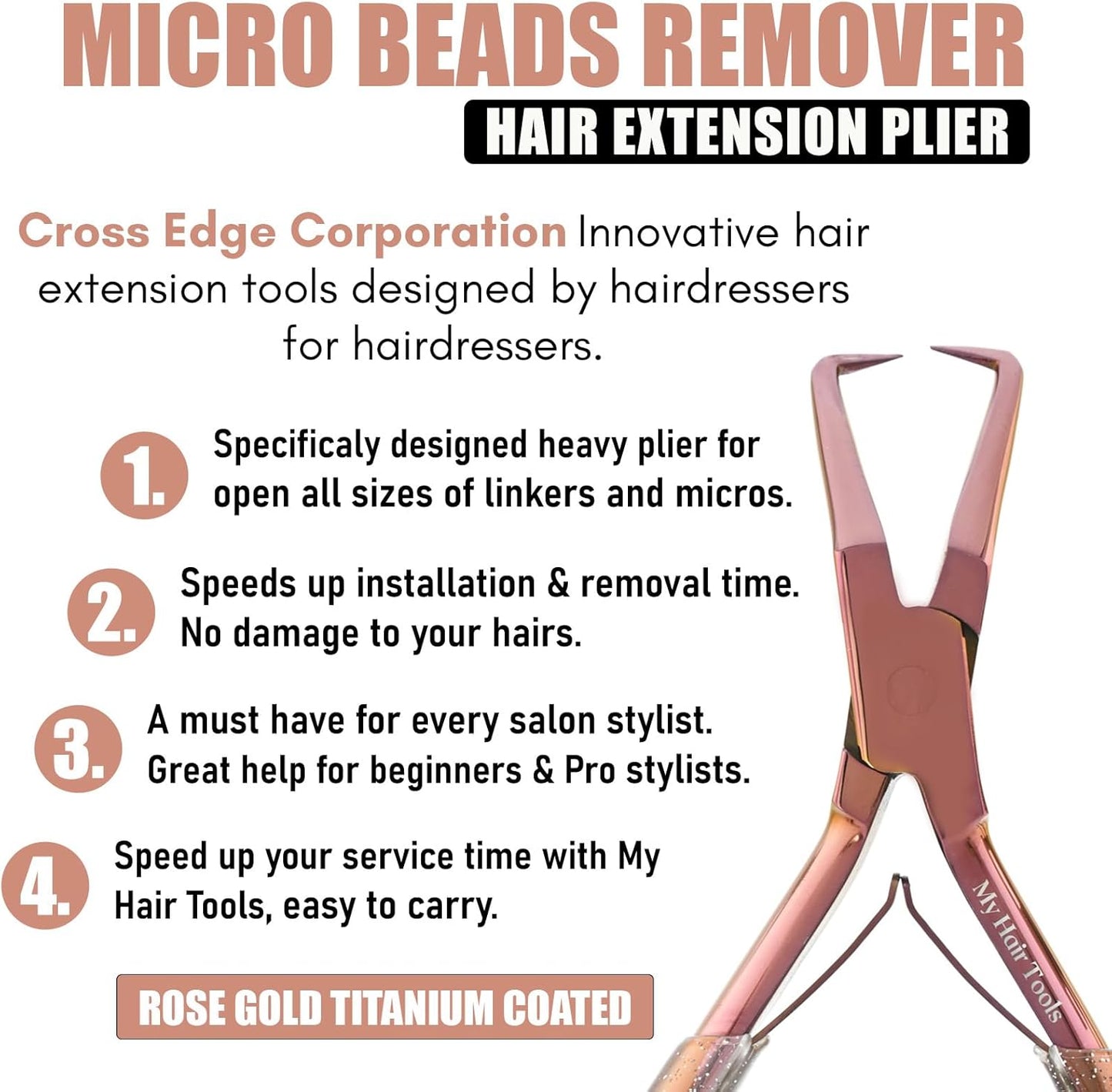 Professional Hair Extension Tools Microlink Bead Remover Plier for Hair Extensions Removal Micro Ring Beads Opener 5.5 Inch Pliers Silver Polish Stainless Steel (Copper Bead Remover)