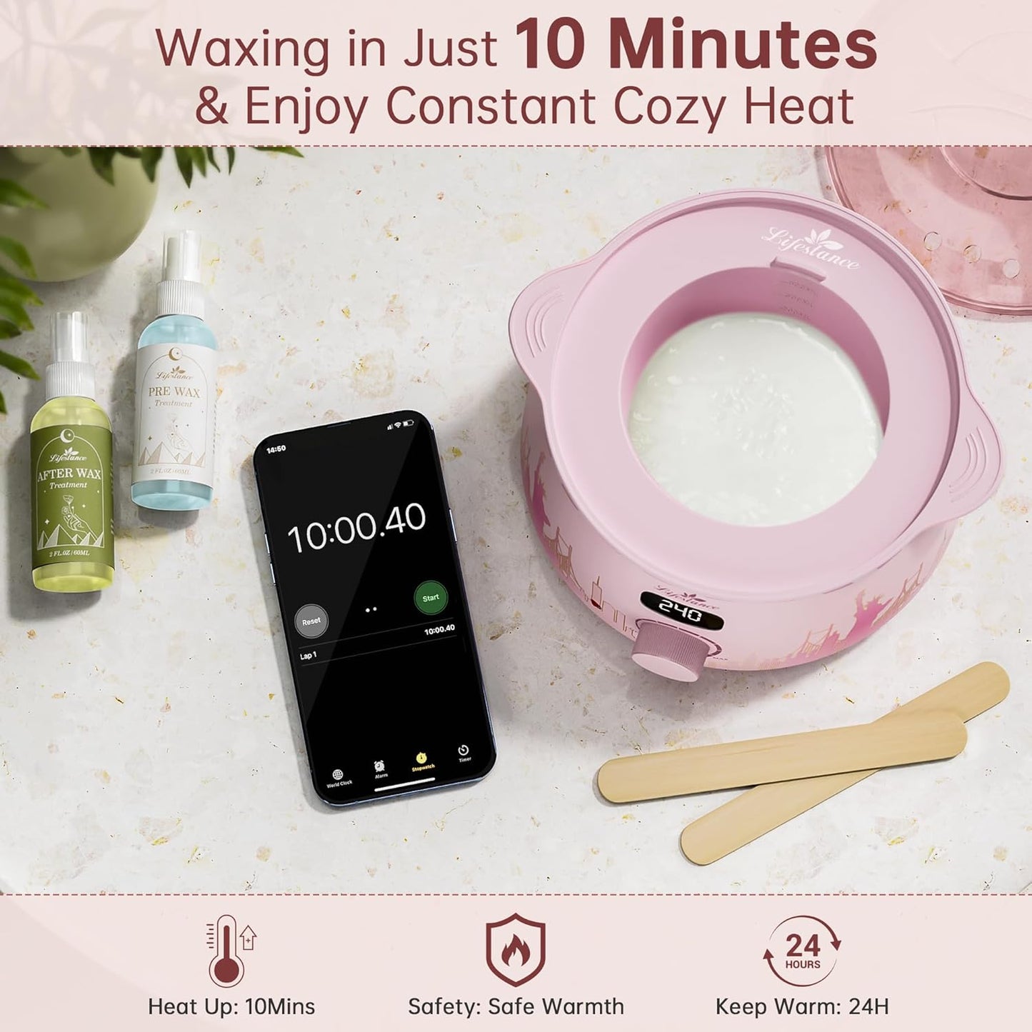 Lifestance Waxing Kit for Women & Men - L2 Blush Metropolis Digital Warmer, Silicone Wax Pot Liner, Hair Removal with 14.1oz Hard Wax Beads & Oil Spray, Professional for Home Brazilian Bikini Face Leg