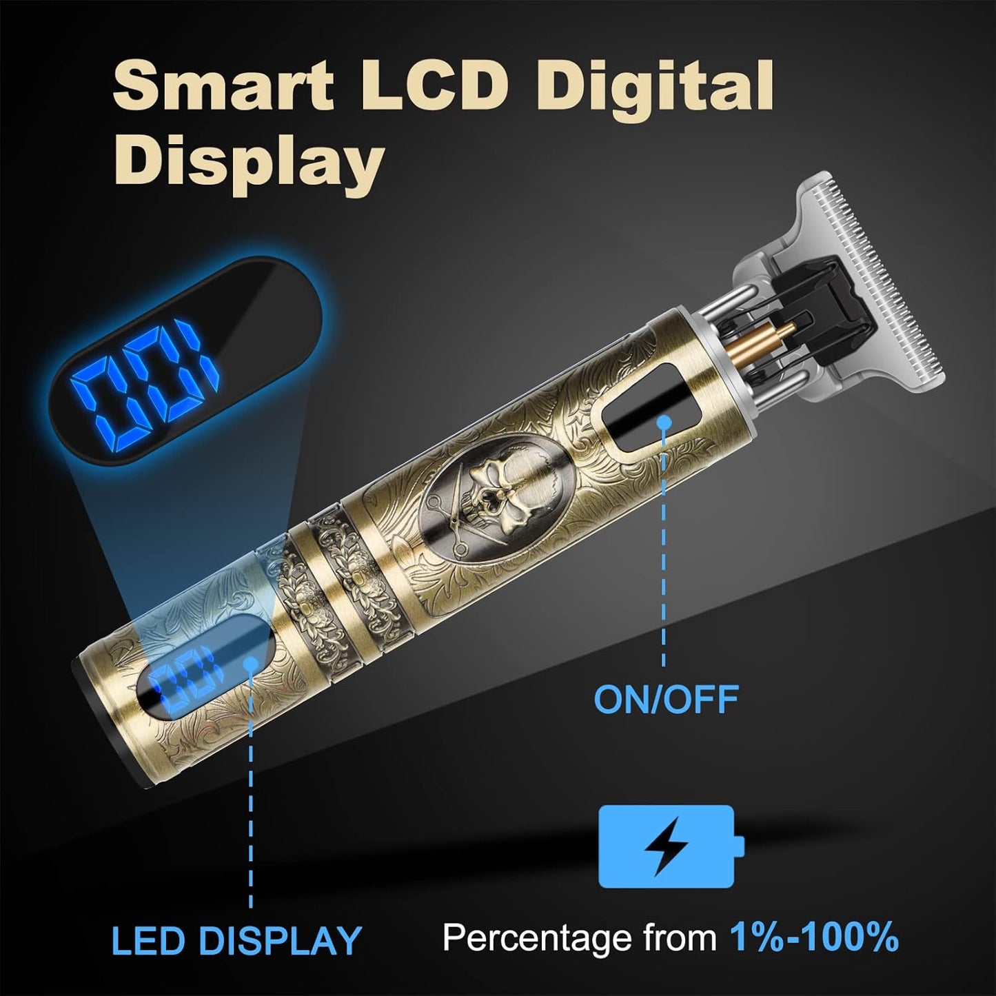 candyfouse Professional Hair Clippers for Men, Cordless Rechargeable Beard Trimmer with LCD Display Cutting Grooming Kit, USB Type-C Charging, Shaver Gifts