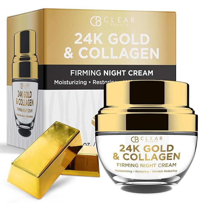 24K Gold & Collagen Night Face Moisturizer - Dermatologist Tested, Reduces Age Spots, Fine Lines & Wrinkles, Lifting & Firming Night Cream, Cruelty-Free Korean Skin Care - All Skin Types