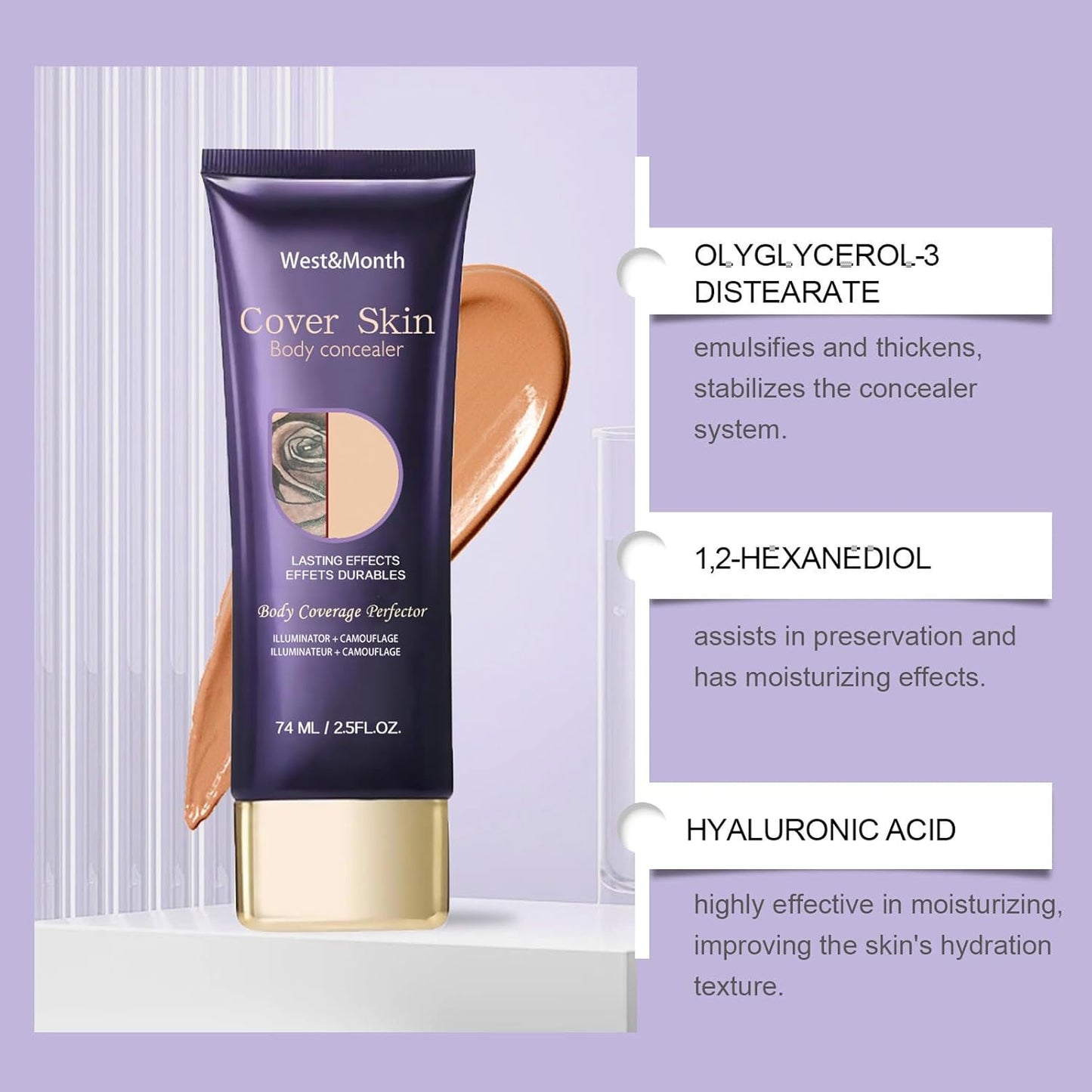 Waterproof Body Concealer For Legs And Body, Professional Long-Lasting Tattoo Cover Up Concealer, Suitable for Tattoos, Scars and Vitiligo, Invisible and Natural, Makeup Waterproof