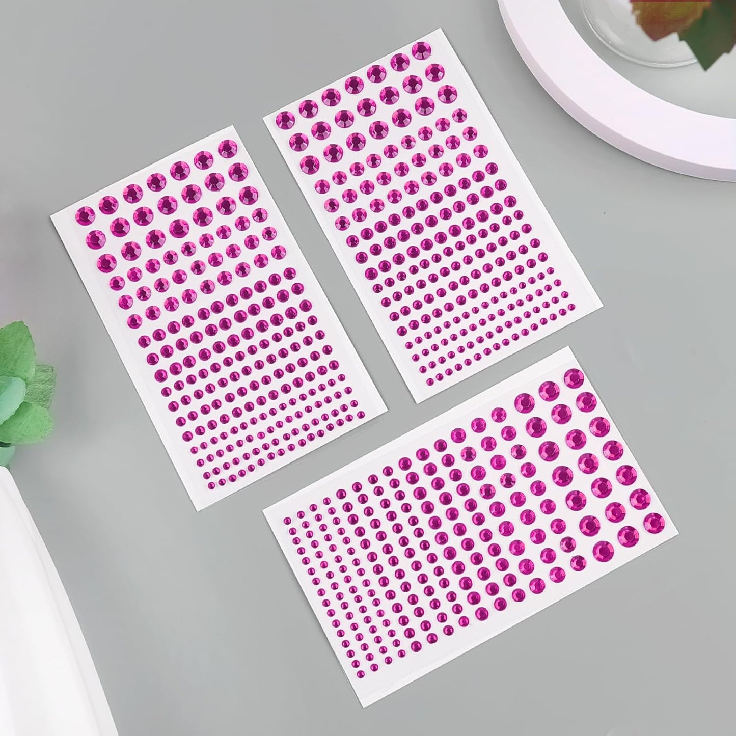 591pcs Face Gems Hair Gems Pearls, Self-Adhesive Face Jewels Eye Rhinestones 3/4/5/6/8 mm Face Gem Stick on, Halloween Makeup Gems Rave Accessories for Face Eyes Body Makeup (10.Pink)