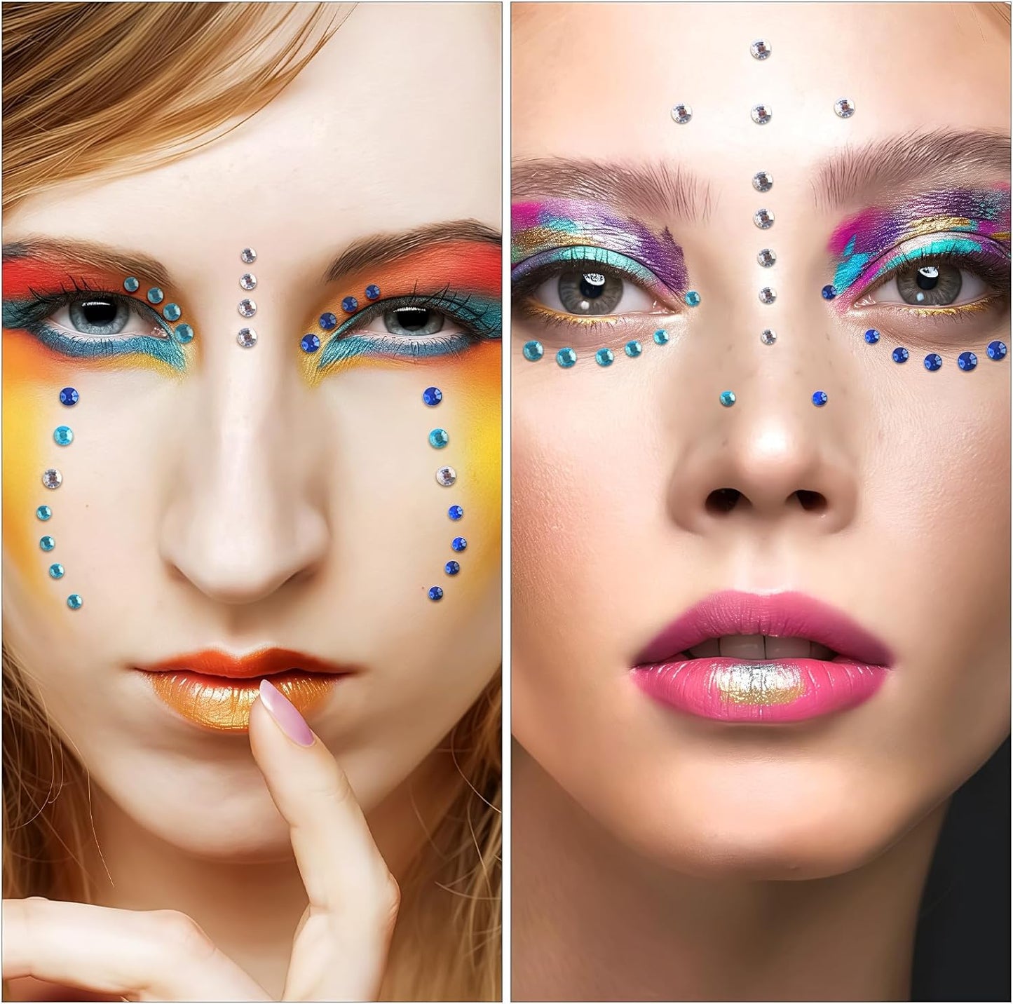 Self Adhesive Face Gems and Pearls for Makeup, Festival Jewels, Hair Gems, Rhinestone Stickers for Face, Eye, Makeup, Nail, Body, Crafts 3/4/5/6 mm 975Pcs (24.gem_mixblue)