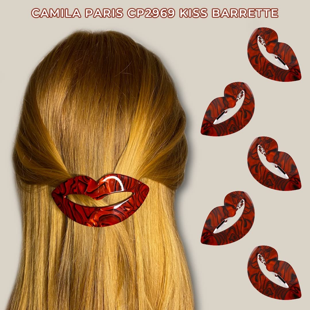 Camila Paris CP2972 French Hair Barrette Clip for Girls, Small Handmade Kiss Red, Strong Hold Grip Hair Clips for Women, No Slip and Durable Styling Girls Hair Accessories, Made in France