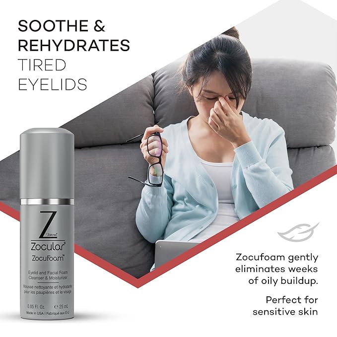 ZocuFoam Eyelid Cleanser - Foaming Eyelid Scrub - Natural pH Balanced Solution - 25mL