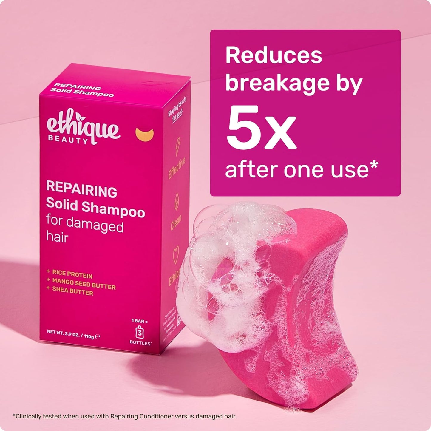 Ethique Rice Protein Repairing Shampoo Bar for dry, damaged hair - Plastic-Free, Vegan, Cruelty-Free, 3.88 oz - Formerly Sorbet
