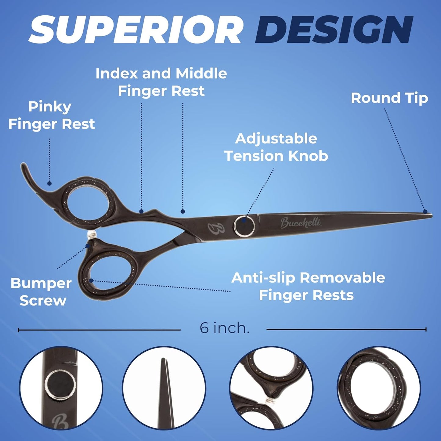 6 Inch Left Handed Hair Cutting Scissors Professional - Japanese 440A Inch Barber Scissors - Micro Bevel Edge with Adjustable Tension Knob (Black Left 6")