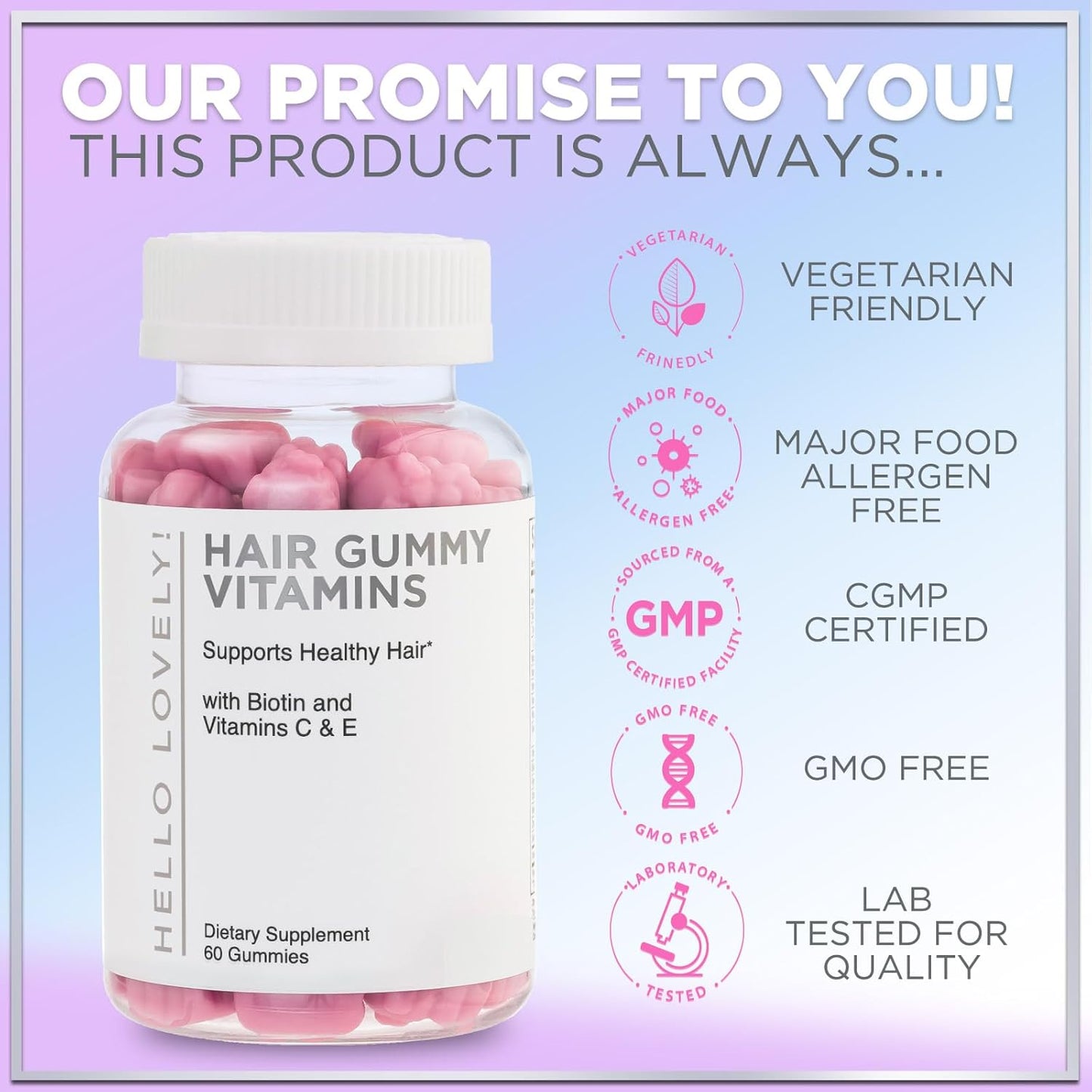Hair Vitamins Gummies - Biotin 5000 mcg with Vitamin E, C & Zinc, Hair Growth Vitamins for Women & Men - Stronger, Beautiful Hair, Skin & Nails Supplement, Non-GMO & Gluten-Free - 60 Gummy Bears