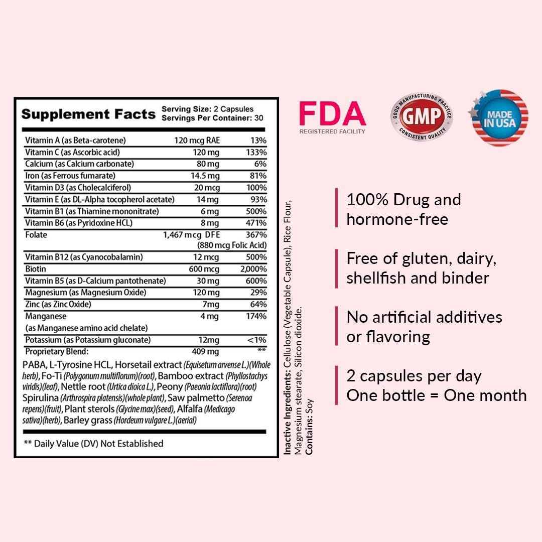 Kerotin Hair Growth Supplement for Longer, Stronger Hair - Enriched with Biotin, Folic Acid, Saw Palmetto to Promote Thick, Healthy Hair Growth (3 Months)