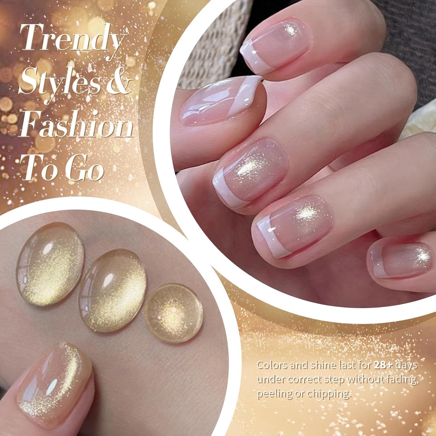 BORN PRETTY Cat Magnetic Eye Gel Nail Polish, Champagne Glitter Cat Magnetic Gel Nail Polish Magnetic Nail Polish for Nail Art Manicure Salon DIY at Home 15ML