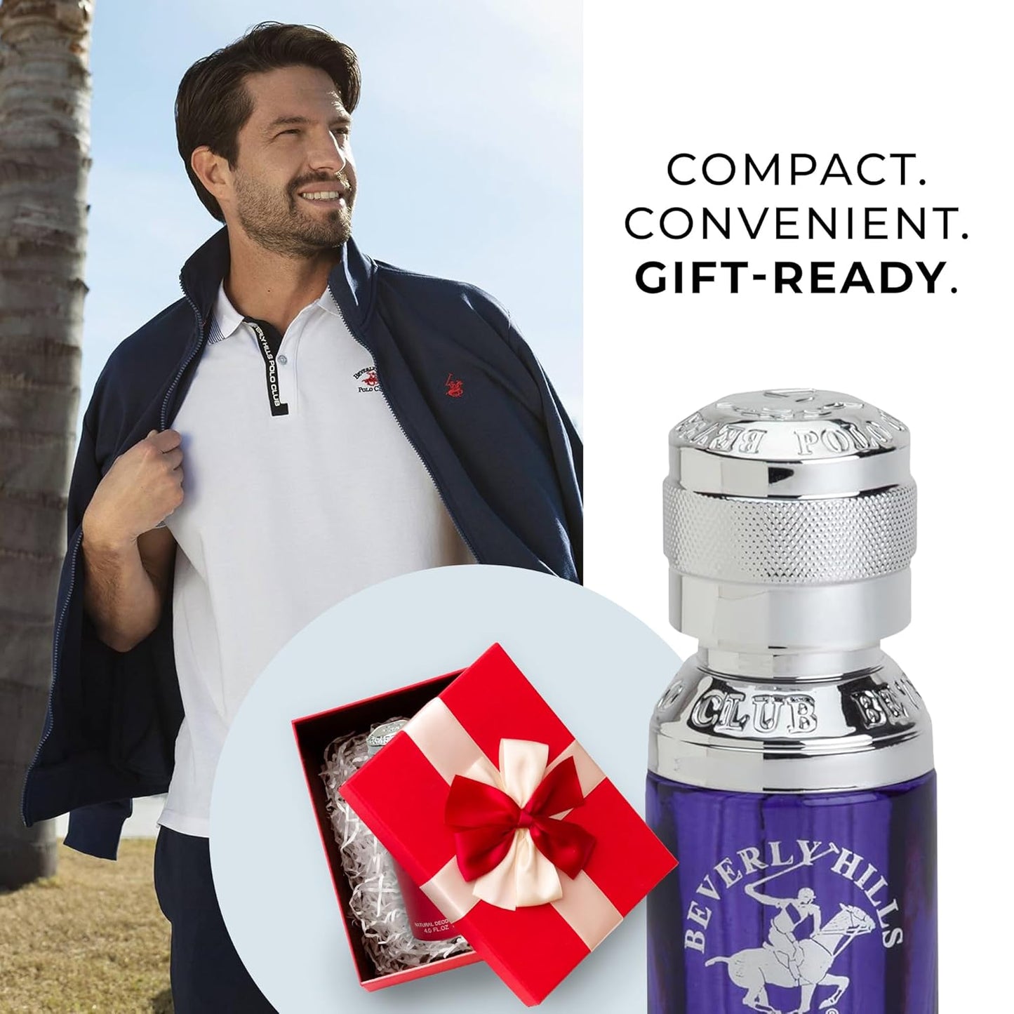 Beverly Hills Polo Club BHPC Blue Men's Eau De Toilette Bonus Pack | 1.7oz EDT Spray + Portable Travel Pocket Spray | Signature Long-Lasting Freshness for Everyday Sophistication