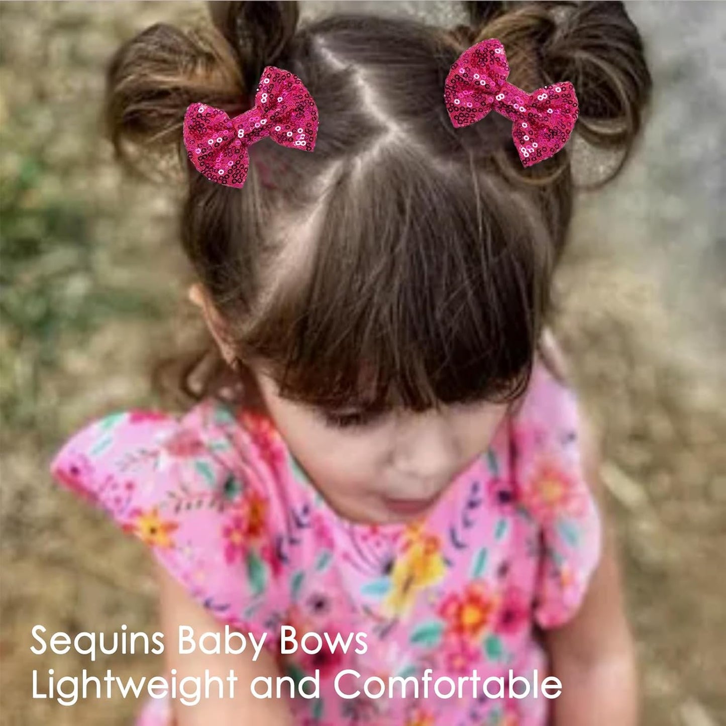 KISZU 3 Inch Glitter Hair Bows Clips, Sparkling Sequin Little Bow HairPins for Baby Girls Children Teens and Women (Rose Red)