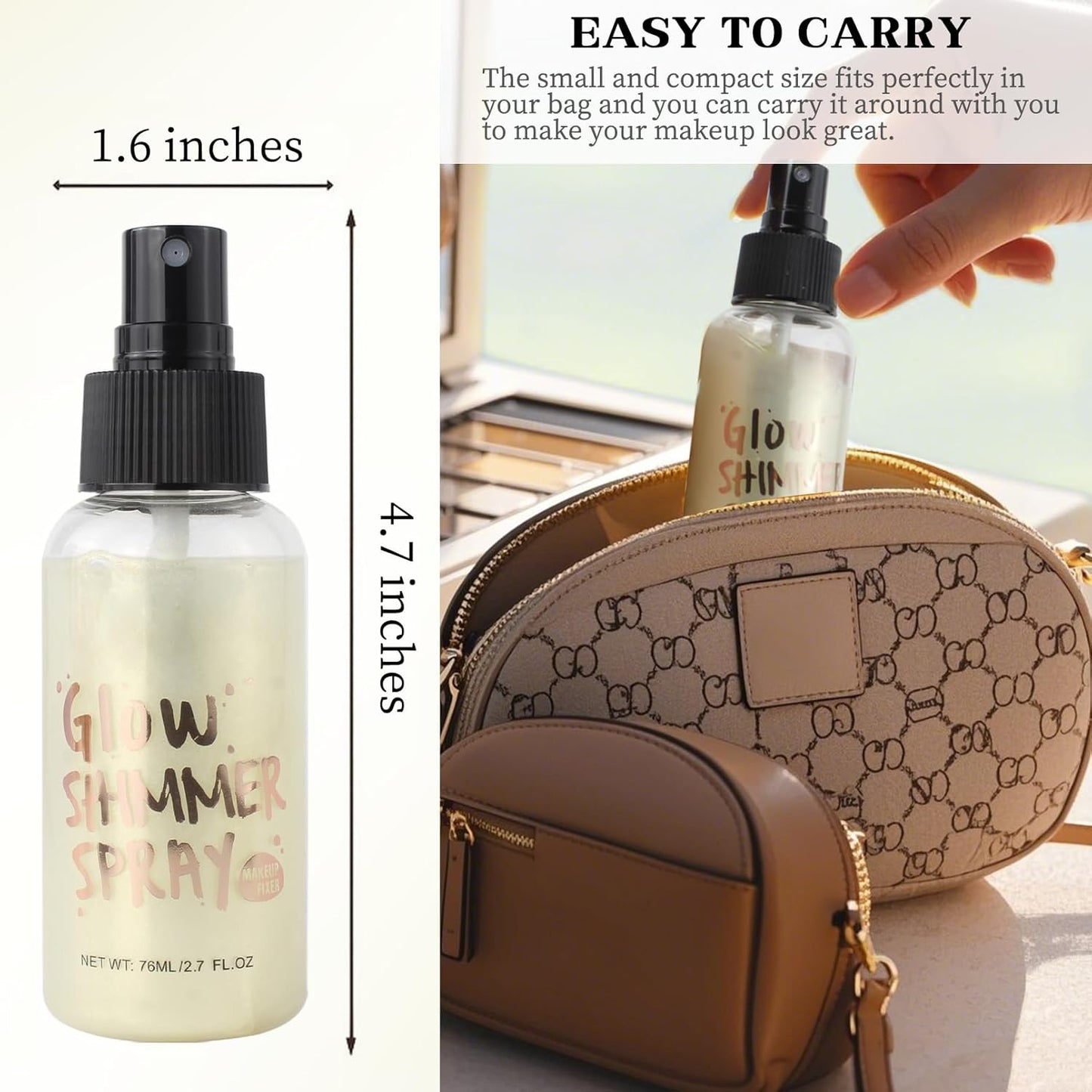 Glitter Spray for Hair and Body, Glitter Body Spray, Quick-Drying Waterproofing Body Shimmer Suitable for Festival Rave (Light Green, 2.6 fl oz)