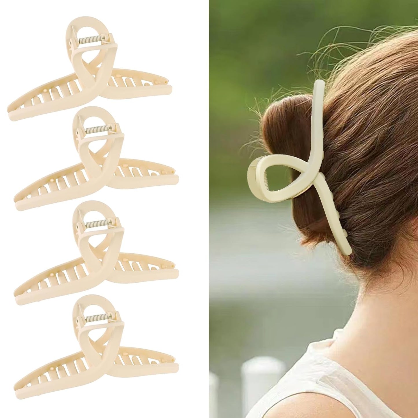 4 Pack Xl Jumbo Claw clips, 6Inche Extra Large Claw Clips for Thick Hair and Long Hair, Oversized Matte Non-slip Butterfly Hair Clips for Women, Big Strong Hold Jaw Clip,white Color