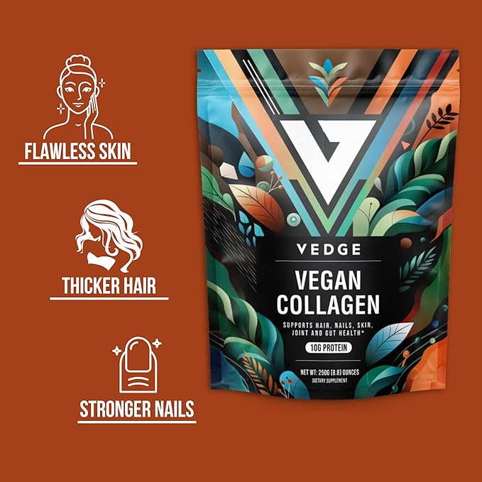 vedge Vegan Collagen Powder - Plant-Based Collagen Supplements for Hair, Skin, Nails, Joint & Gut Health - 0.47oz Collagen Peptides & 0.35oz Protein/Serving - 8.8oz Pack