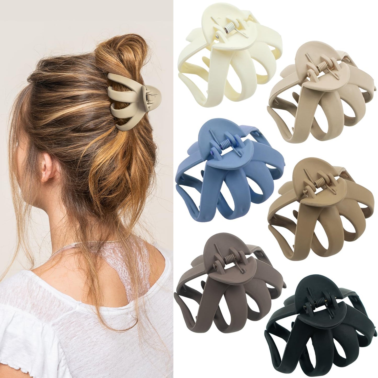 6 Pcs Hair Claw Clips for Women, 2.8" Medium Non-Slip Octopus Jumbo Hair Accessories (Multi-colors)
