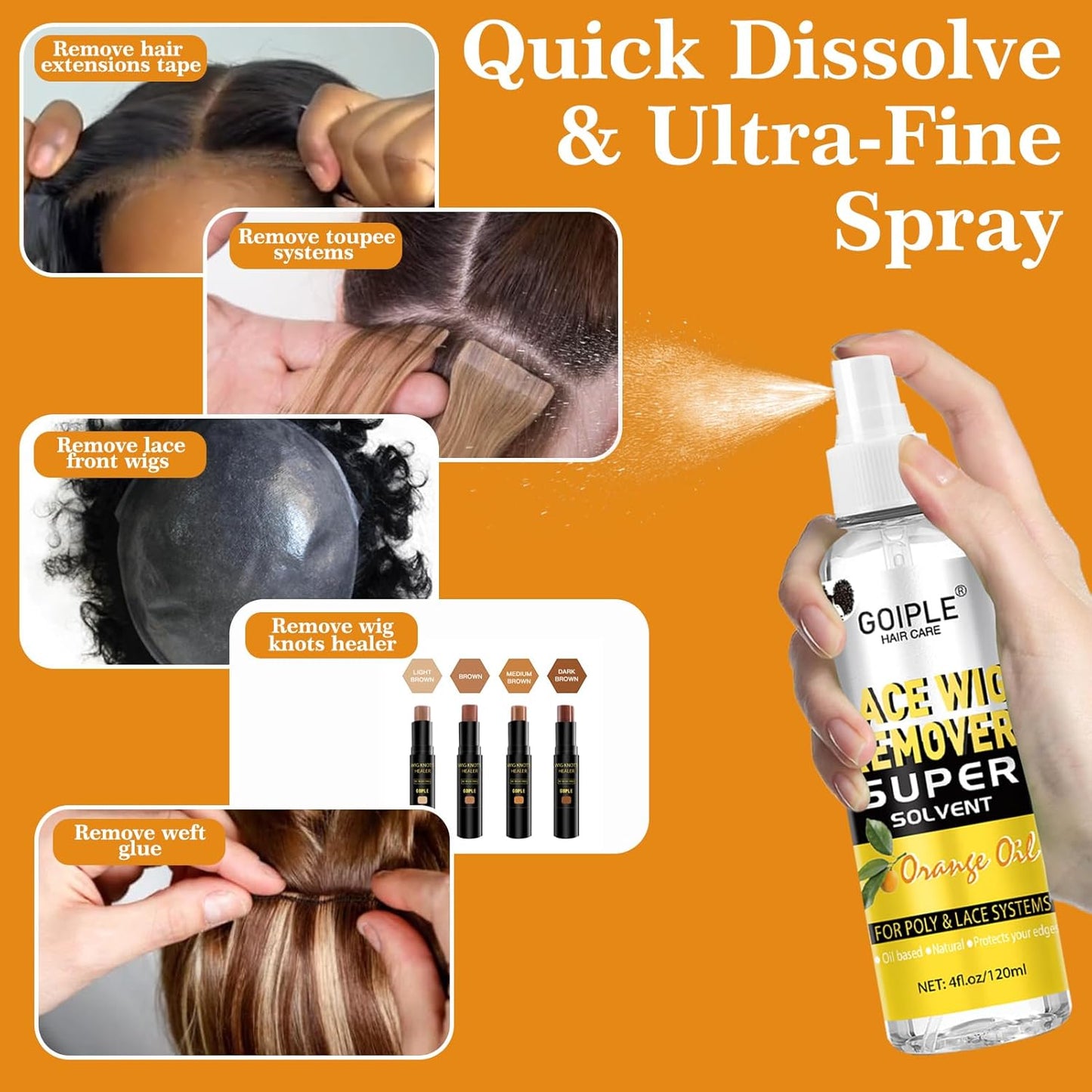 Tape in Extension Remover Hair Glue Remover, Fast Acting Hair Extensions Remover Wig Adhsive Remover, Tape in Hair Extensions Adhesive Remover, Removes Hair Glue, Wig Tape & Edge Brush