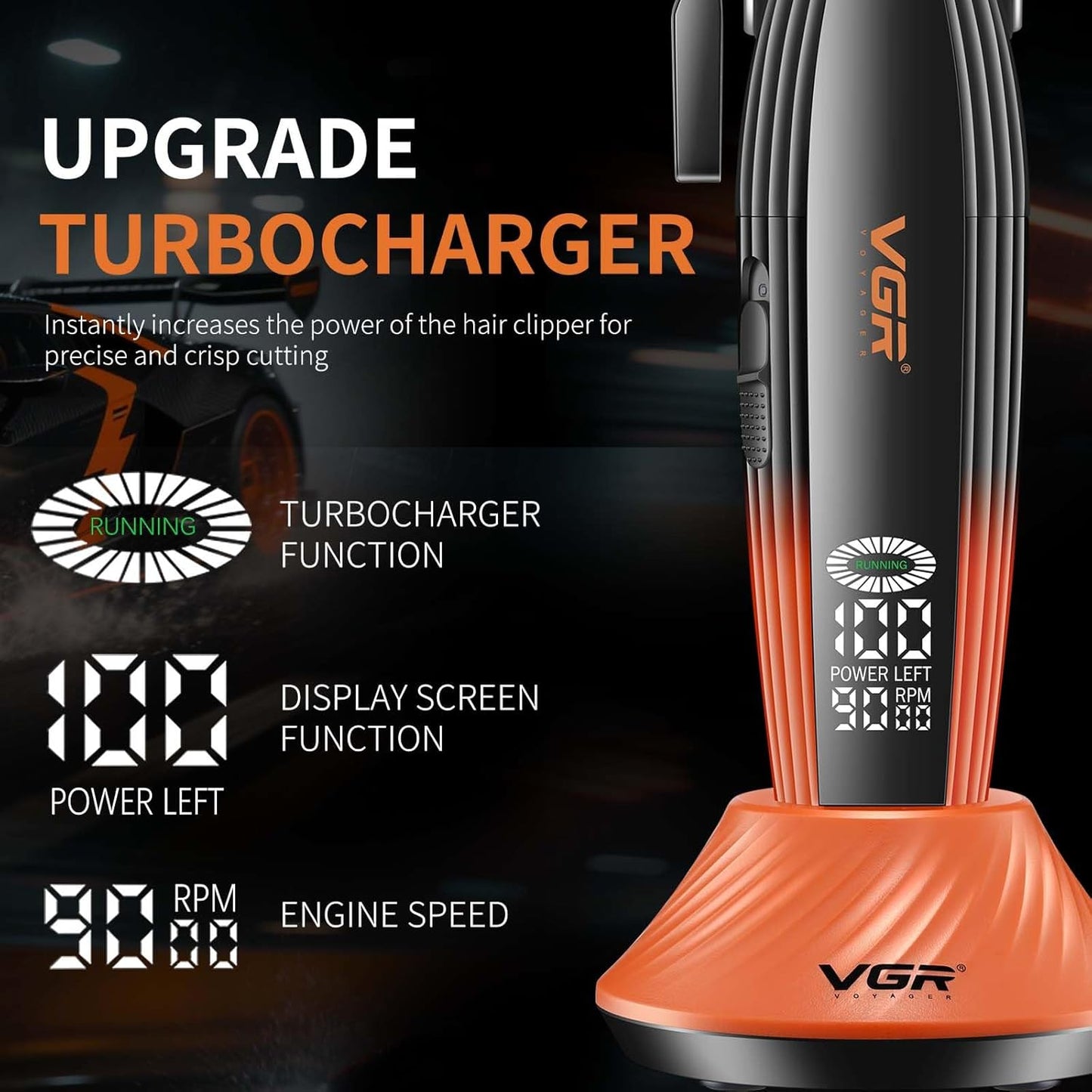 VGR 889C Professional Hair Clippers for Men, 9000RPM Cordless Barber Clippers with Ceramic & MIM Blades, 6 Magnetic Guide Combs, LED Display, USB Charging Base, Mens Grooming Kits for Barber