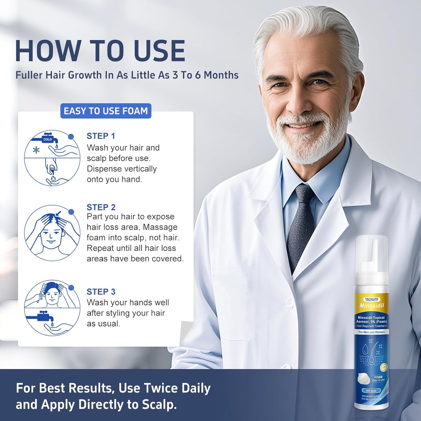 5% Topical Minoxidil Foam, Minoxidil for Men and Women, Infused with Biotin, Hair Growth Treatment, Supports Thicker, Fuller, Healthier Hair & Beard (Foam,6 x 2.11oz,6 Month's Supply)