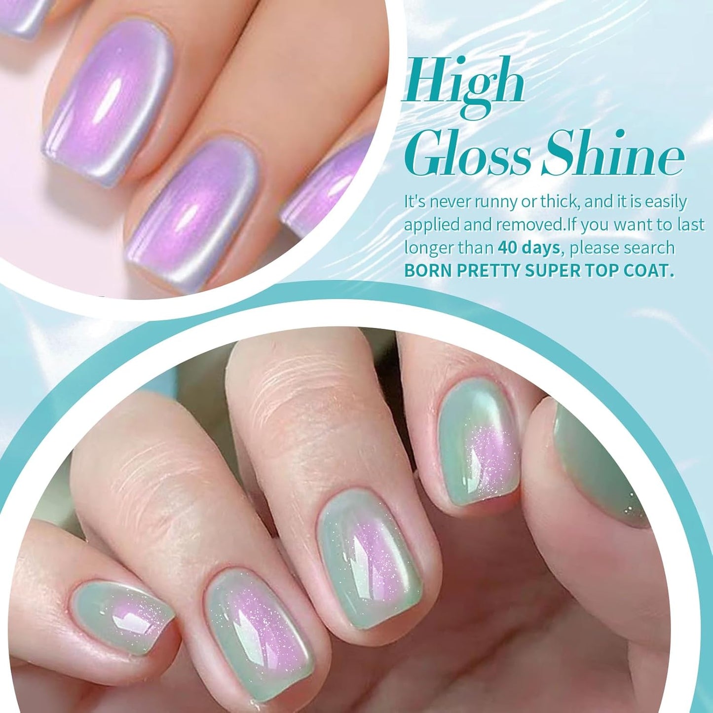 Born Pretty Magnetic Gel Nail Polish Set,Pastel Coral Sea Magnetic Eye Gel Jelly Glass Crystal Magnetic Gel Polish Nail Art Manicure Kit 6PCS