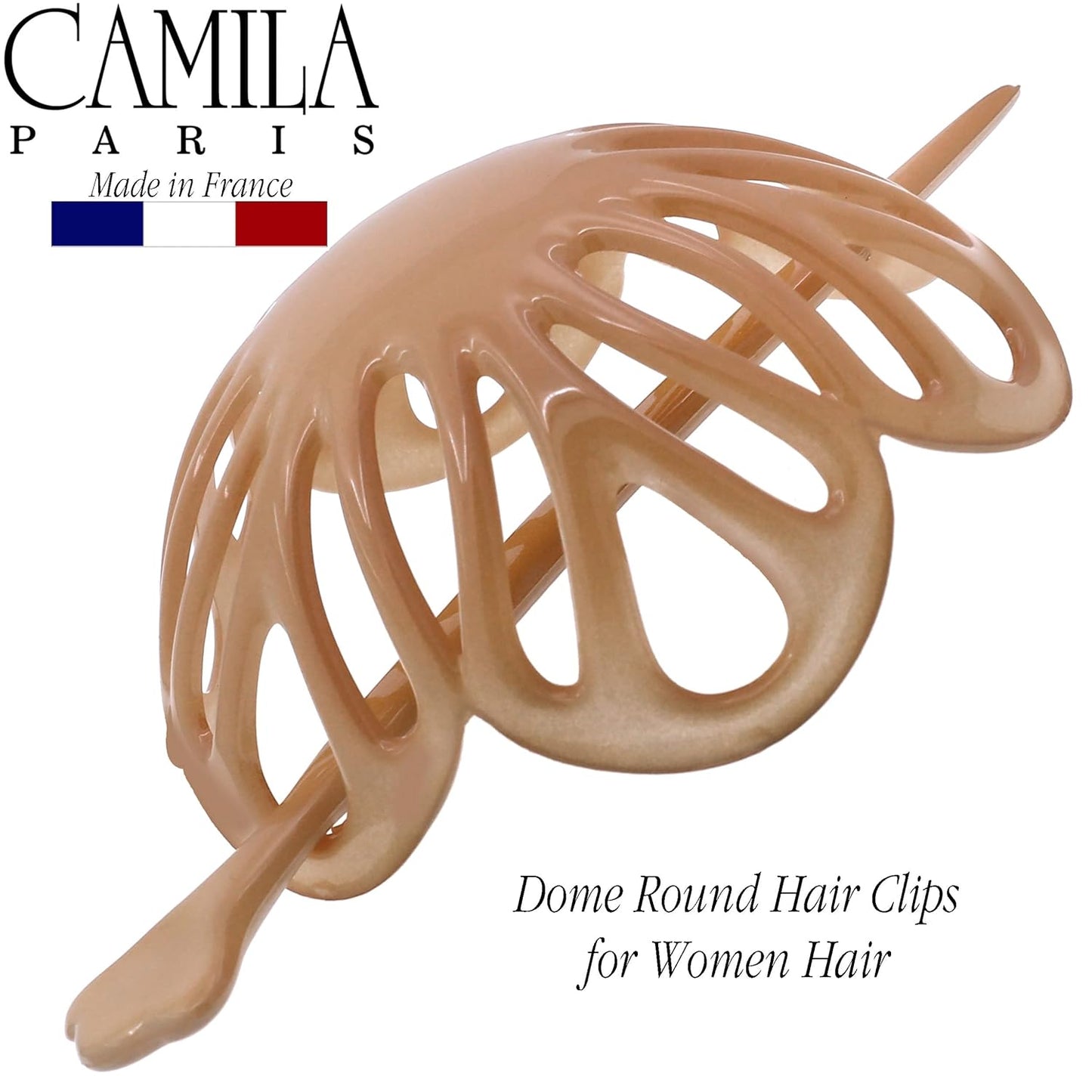 Camila Paris CP3143 French Hair Bun Clip Maker Cover Cap Holder, Beige, Round Dome Bun Hair Clip for Women Hair Updo, Styling Hair Bun Accessories for Women, No Slip and Durable, Made in France