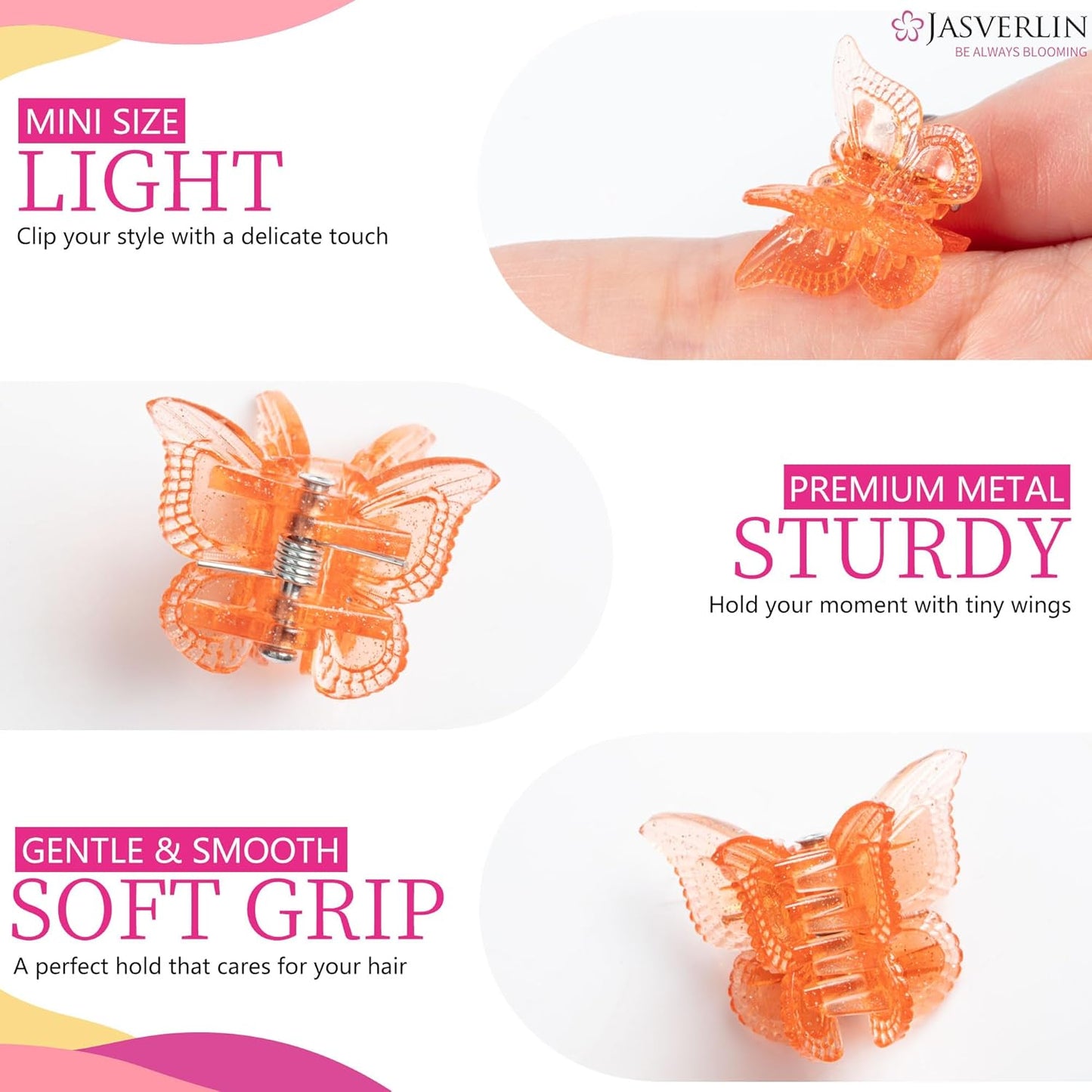 Mini Butterfly Hair Clips, Little Girls Y2k Accessories for Toddler Kids, Cute Tiny Claw Clips for Women Festival Sparkly 90s Outfits 10 Rainbow Colors 50 Pcs (Glitter)