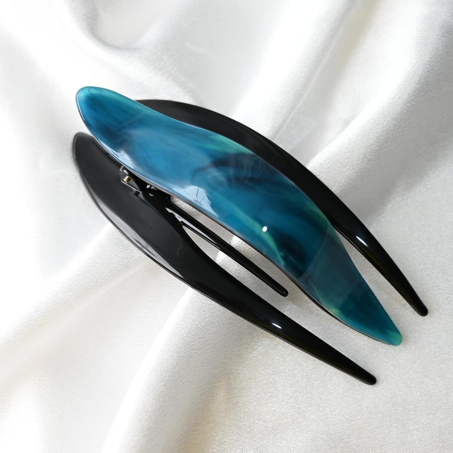 Handmade Celluloid French Design Tortoise Shell Barrettes Side-slide Opening Duck Luxury Fashion Accessories Hair Clip Claw for Women (peacock green)