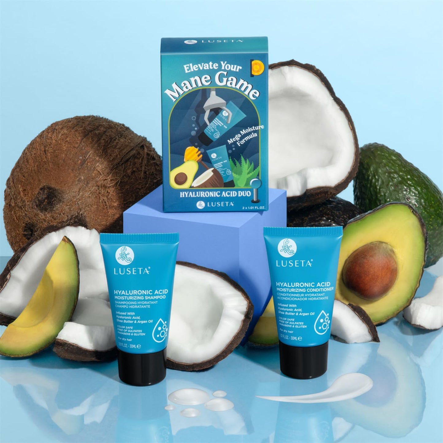 Luseta Hyaluronic Acid Moisturizing Shampoo & Conditioner Set for Dry and Damaged Hair, Sulfate Free Shampoo and Conditioner for Women Infused with Argan Oil and Shea Butter Paraben-Free 2 x 1.01oz