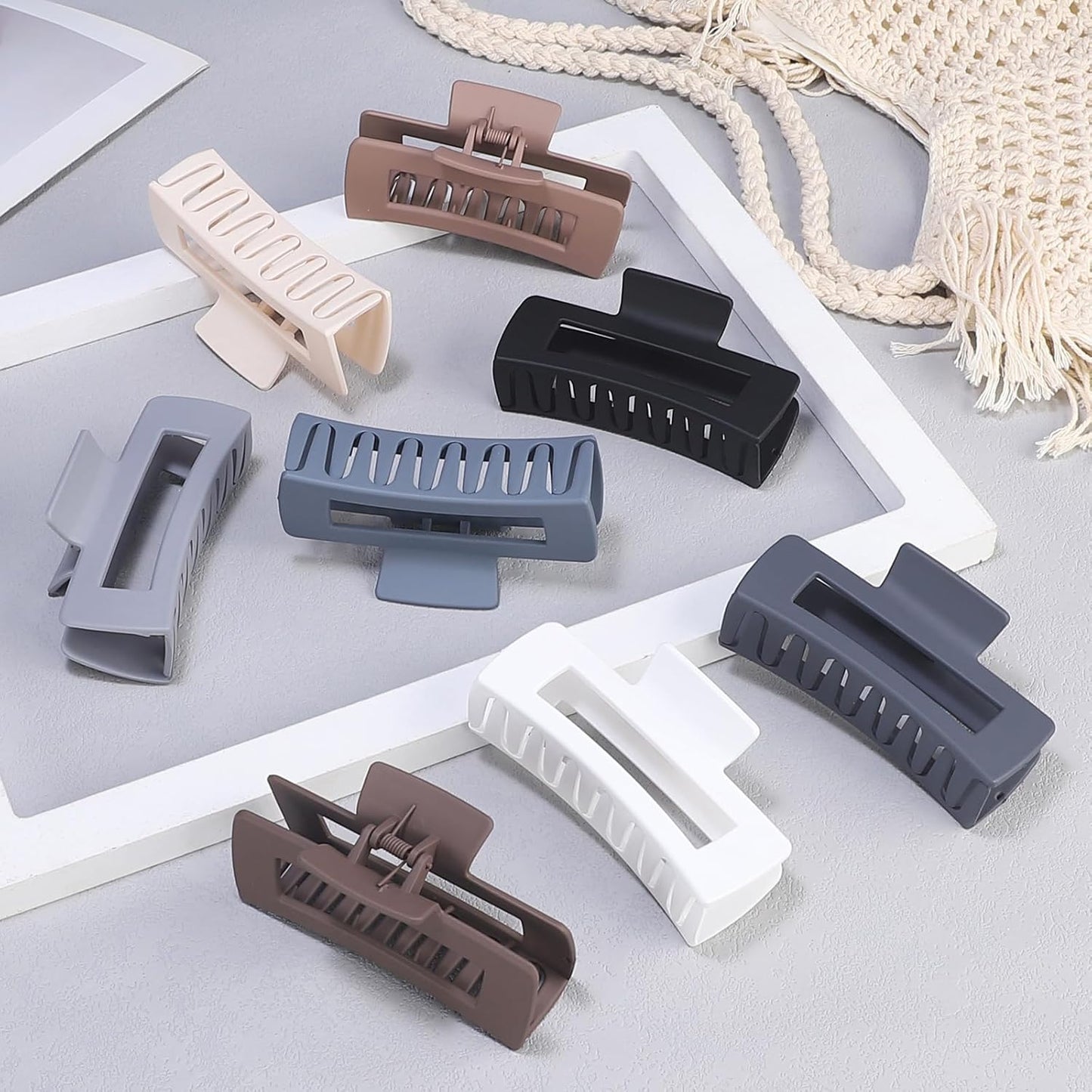 4.1 Inch Large Hair Clips 8 Pcs Square Claw Clips for Thick Hair Big Hair Claw Clips Acrylic Banana Jaw Clips Hair Accessories for Women and Girls -Grey Brown