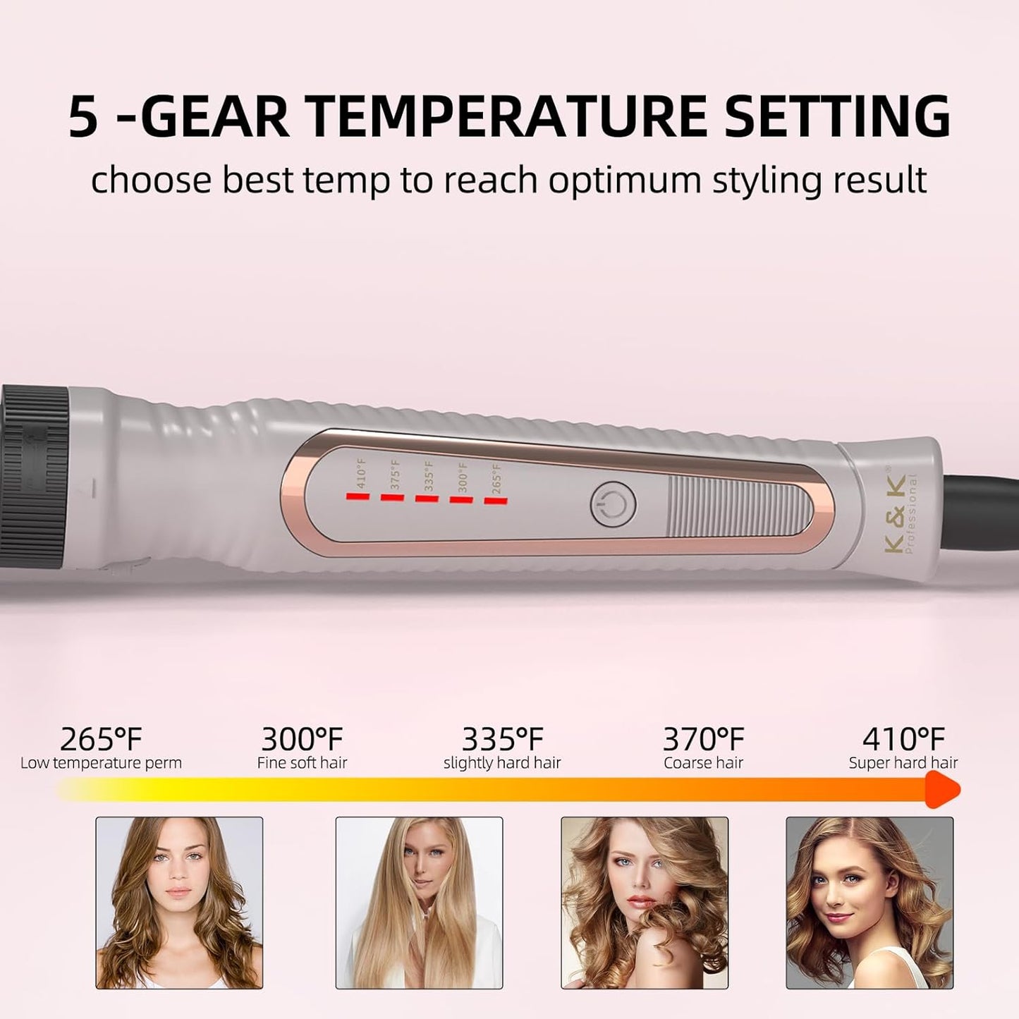K&K 3 in 1 Ionic Heated Round Curling Brush Set, Ceramic Thermal Hair Styling Tool with Temperature Control for Volume and Smoothing (Silver)