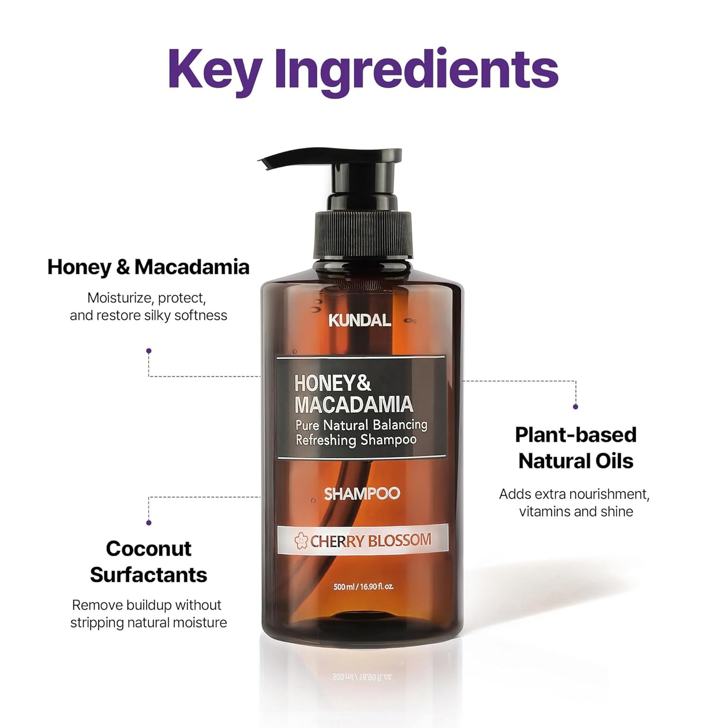 KUNDAL Korean Shampoo and Conditioner Set [Cherry Blossom] Salon-quality, Long Lasting Scent, Moisturizing, Sulfate-Free, Argan & Macadamia Oil, Korean Hair care, For all hair types, 16.9 fl oz each