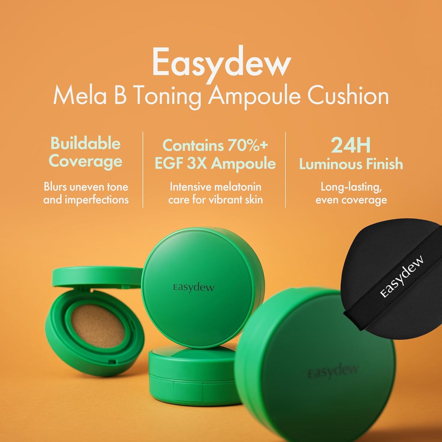 Easydew Mela B Toning Ampoule Cushion - 2-in-1 Korean Skin Care & Face Beauty Makeup - Age-Defying Full Coverage Cushion Foundation with Niacinamide & Hyaluron-Vital C 0.45 oz (#45 Espresso)