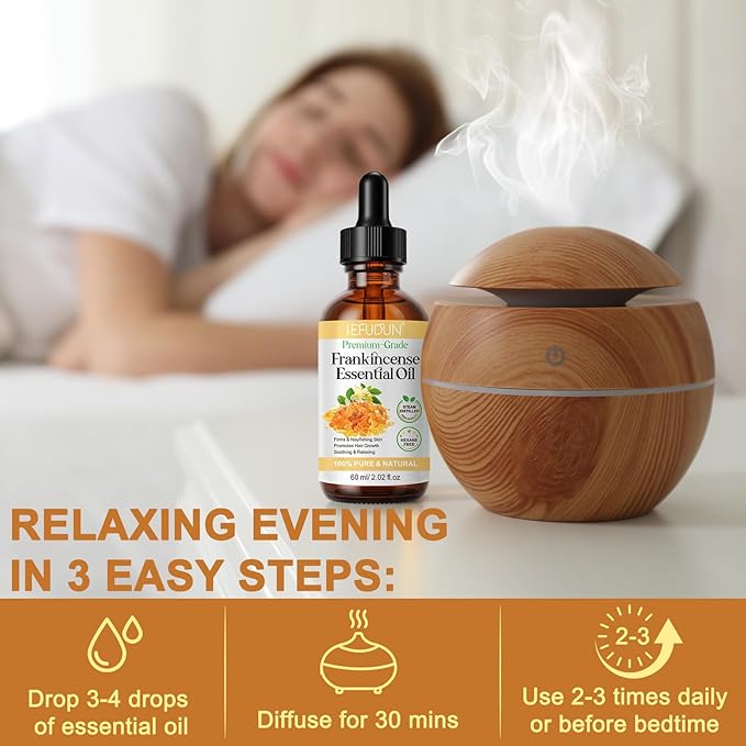 Frankincense Essential Oil, Frankincense Oil, Premium Grade Essential Oils for Face, Diffusers, Aromatherapy, Massage, Hair Care, Skin, Bath and Humidifiers, Pure and Natural - 60ml