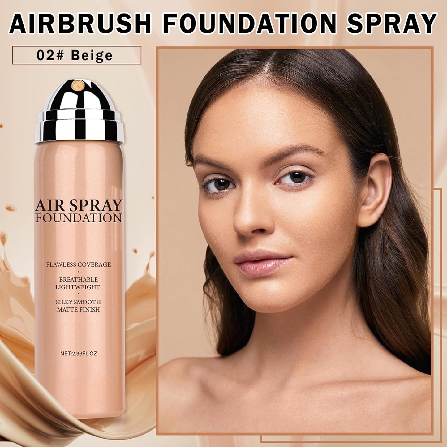 Air Brush Makeup Foundation,Flawless Airbrush Foundation for Older Women,Teenagers,Middle-aged and Mature Skin,Lightweight Moisturizing,Buildable Coverage for Smooth Radiant Skin (02 Beige)