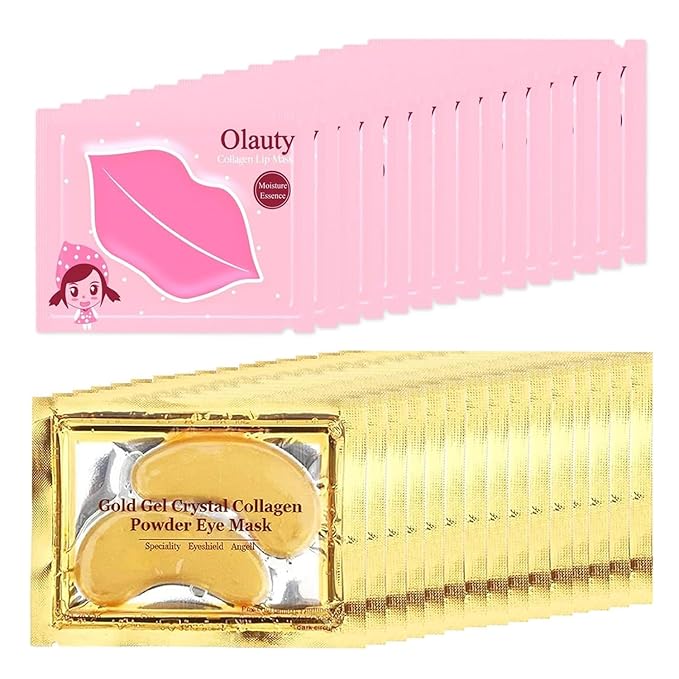 30Pairs Lip Mask & Under Eye Mask, 24K Gold Gel Crystal Collagen Eye Pads, Moisturizing Lip Mask Spa Daily Labial Masks, Under Eye Patches for Dark Circles, Puffiness and Dry Lips, Self Care Items