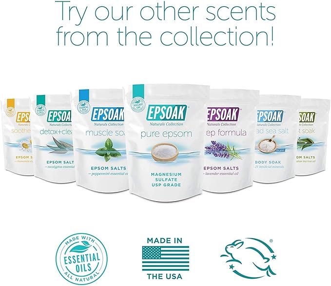 Epsoak Epsom Salt 2 lb. Magnesium Sulfate USP. (Qty. 1 x 2lb. Bag), Natural Coconut Scented, Resealable Epsom Salt Bag, Made in The USA, Cruelty-Free Certified